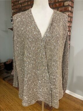 Free People ptp 23 Metallic Taupe V-Neck Knit Cardigan